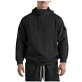 thumbnail image 2 of Yaoyar Mens Cotton Hooded Button Collar Losse Hoodies Pullover Sweatshirts Casual Long Sleeve Shirts with Pocket,Black,XL, 2 of 5