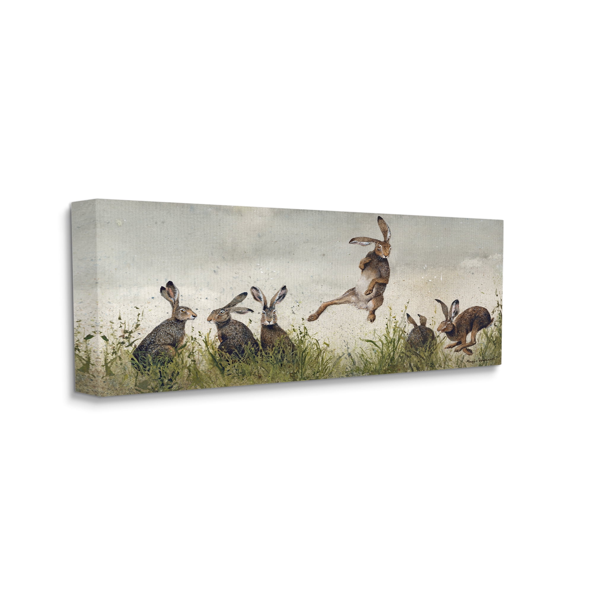 Stupell Industries Jumping Hares in Wild Animals & Insects Painting Gallery Wrapped Canvas Print Wall Art, 48 x 20