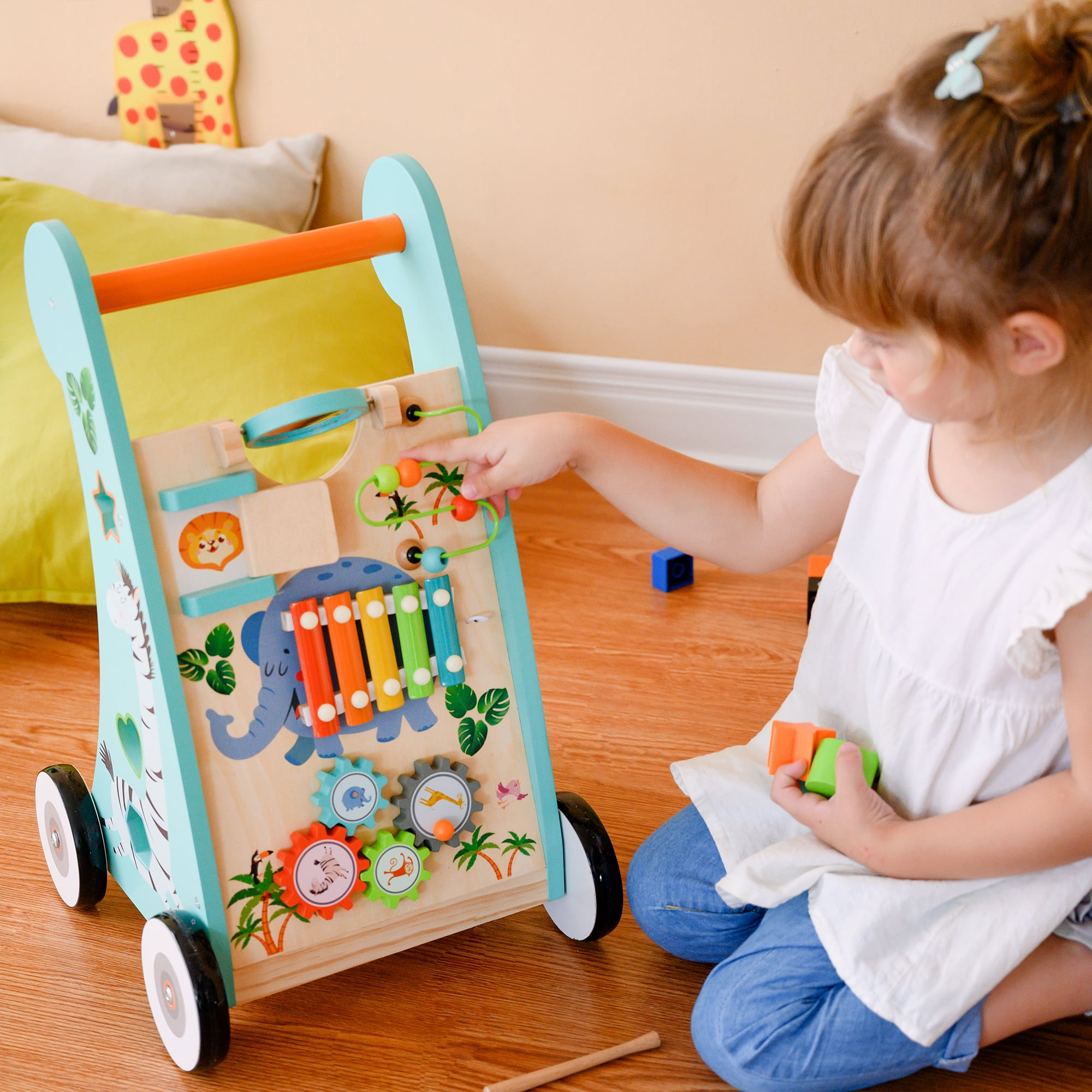 Teamson Kids Preschool Play Lab Safari Animal Toddler Walker & Activity Station