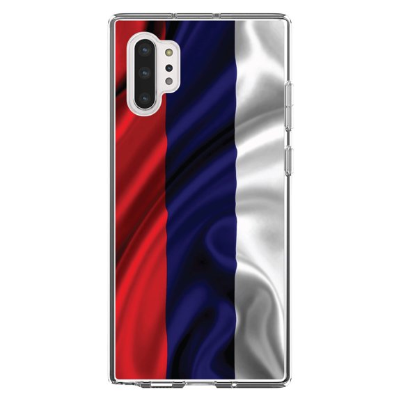 DistinctInk Clear Shockproof Hybrid Case for Galaxy Note 10 PLUS (6.8" Screen) - TPU Bumper, Acrylic Back, Tempered Glass Screen Protector - Russia Russian Waving Flag Red Yellow - Russia