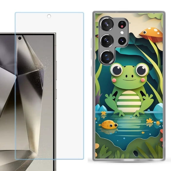 OneToughShield ® Compatible with Samsung Galaxy S24 Ultra, Shockproof Phone Case, with Tempered Glass Screen Protector - Frog Craft