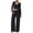 Black, variant on Women's Loungewear Tie Waist Regular Fit Two-Piece Set, Wrap-Design Long Sleeve Crop Top with Matching Wide Leg Pants, Comfortable Outfit for Home and Everyday Wear