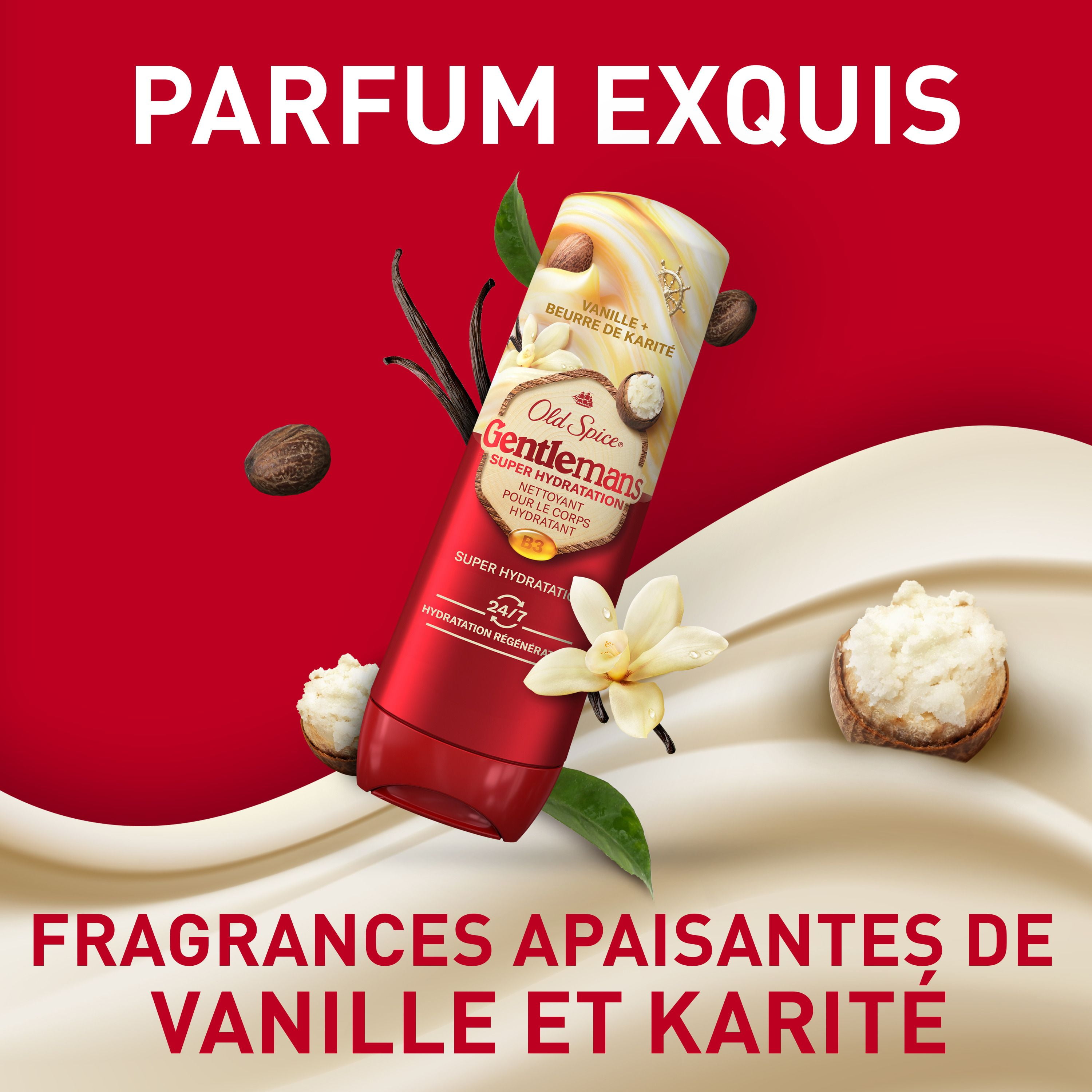 Nettoyant pour le corps pour hommes Old Spice Super Hydratation, Vanille + karité, hydratation régénératrice 24 heures sur 24, 7 jours sur 7 591ML