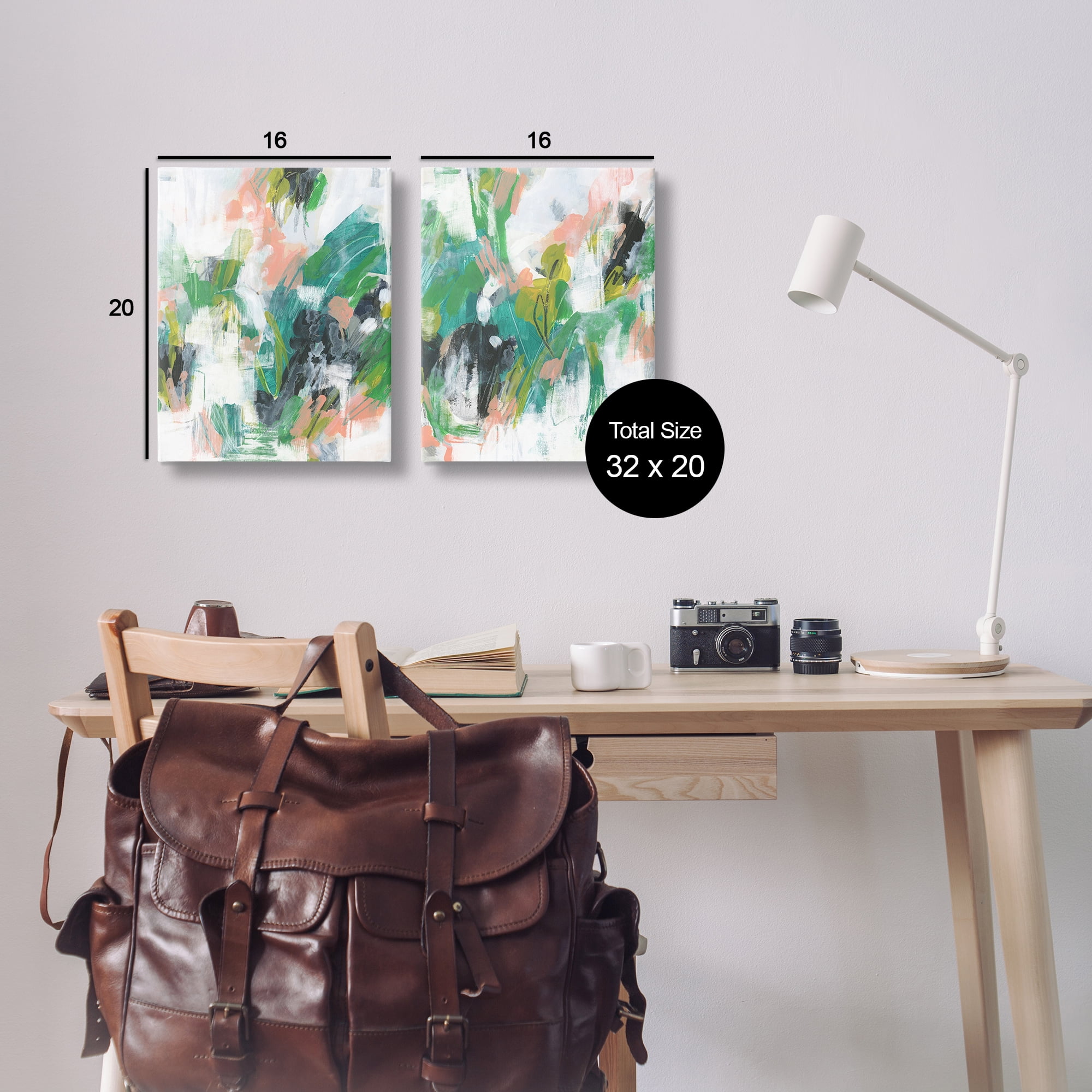 Stupell Industries Green Abstract Layers Abstract Painting Wrapped Canvas Art Print Wall Art, 16 x 20, Set of 2