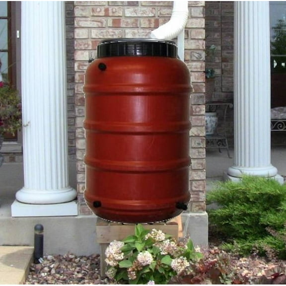 UpCycle Products 50 gal Terra Cotta Polyethylene Rain Barrel, Heavy Duty Screening