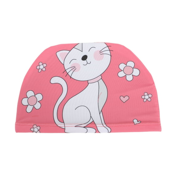 Unique Bargains 1 Pc Breathable Cat Pattern Swim Cap Rose Red White