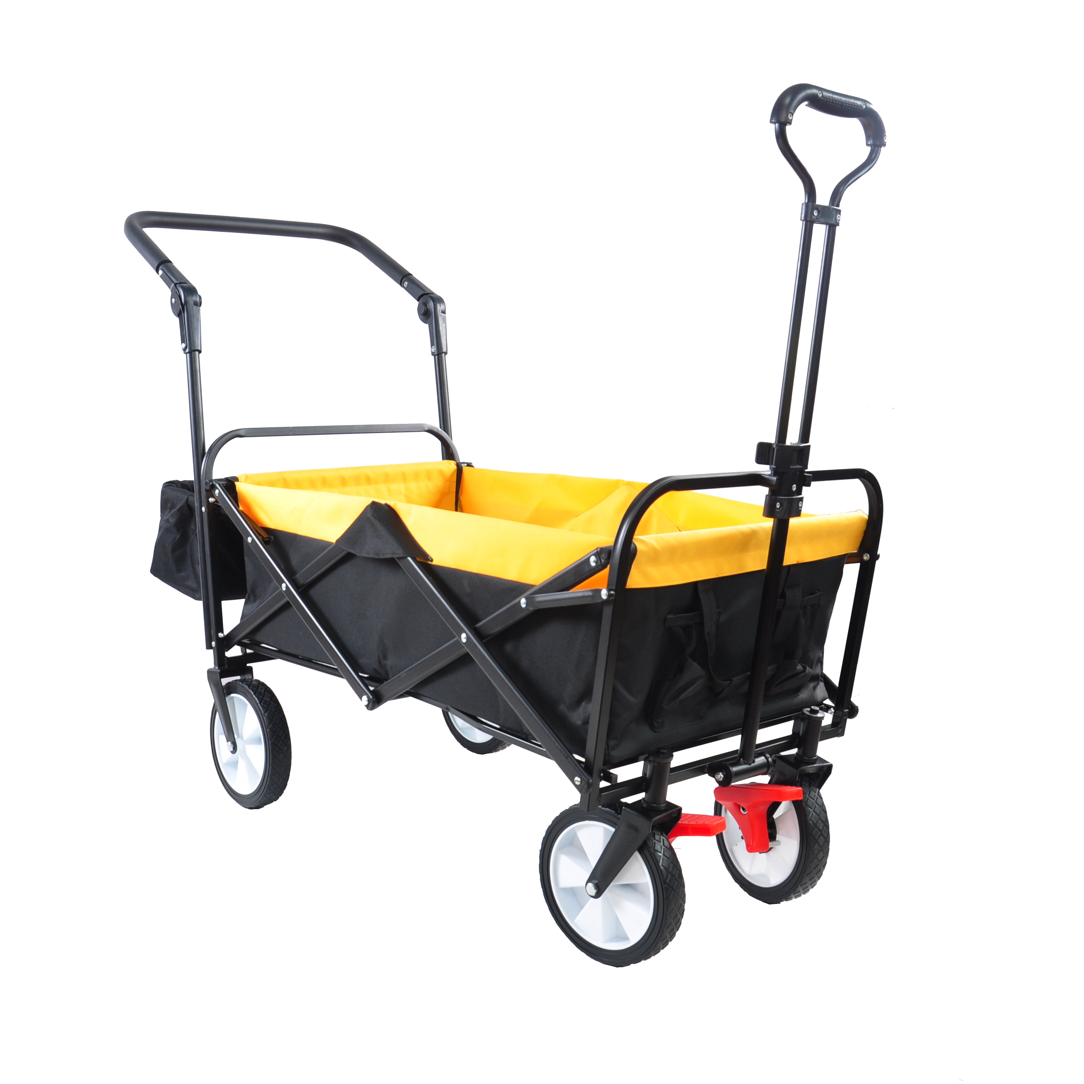 Collapsible Outdoor Utility Wagon, Heavy Duty Folding Garden Portable Hand Cart, Drink Holder, Adjustable Handles