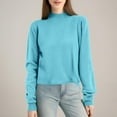 thumbnail image 3 of Kixjoy Sky Blue Sweater for Women Long Sleeve Mock Turtleneck Knit Sweaters Fleece Fashion Lightweight Fall Top Soild Soft Loose Fit Blouses for Women, Sky Blue XL, 3 of 4