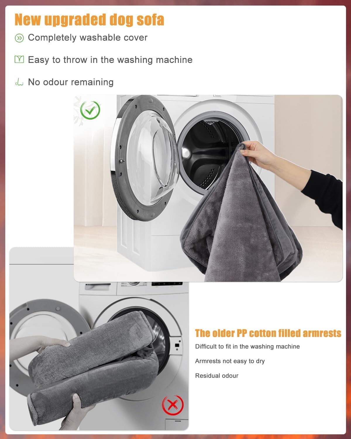 Orthopedic Dog Beds Large Sized Dog Waterproof XL Dog Bed with Sides Non-Slip Bottom Extra Large Dog Couch Bed with Washable Removable Cover, Gray, 44x32inch