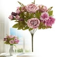 thumbnail image 2 of Soft Peach Pink and Magenta Red Vintage Artificial European-Style Core-Wrapped Peonies Silk Flowers and Hydrangeas for Wedding Bridal Home Decor – Beautiful Floral Centerpiece Bouquet(Purple,12.6x8"), 2 of 9