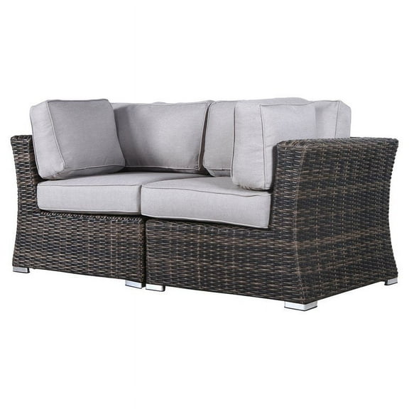 Living Source International Outdoor Wicker Loveseat w/ Cushions in Espresso/Gray