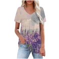 thumbnail image 2 of Fengqque 2025 Stylish Women's Printed V-Neck Loose Fit Short Sleeve T-Shirt, 2 of 4