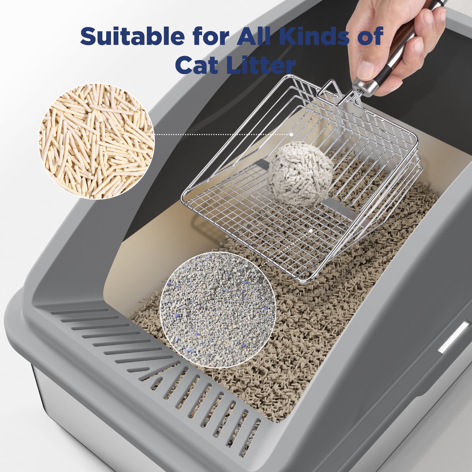 Extra Large Stainless Steel Cat Litter Box, XL Litter Boxes for Big Cats & Multiple Cats, Metal Litter Box with High Sides & Metal Scoop/Mat, Easy to Clean, Dark Gray