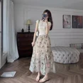 thumbnail image 4 of Falda de gasa con frunces y flores rosas de verano 2024, falda de gasa de estilo europeo hasta la rodilla para mujer, caftán de gasa, 4 of 4
