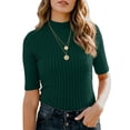 thumbnail image 5 of PEXLYCLU short sleeve sweater for women, womens short sleeve sweater, summer sweaters for women, Women's Spring Summer Scalloped Short Sleeve Tops Textured Shirts, Army Green L, 5 of 7