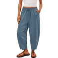 thumbnail image 5 of Linen Pants for Women Harem Pants Barrel Trousers Capris Pants Beach Slacks Beachwear Lightweight Pants Elastic Waist Trousers With Pockets Loose Fit Trousers Straight Leg Pants Breathable, 5 of 9