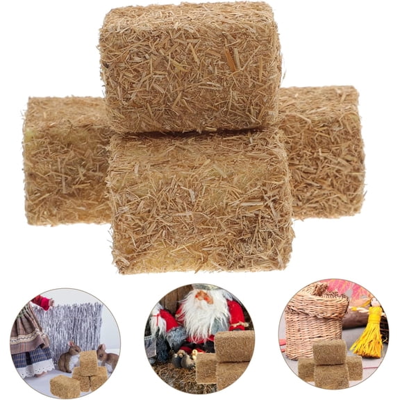 Anewi Mini Hay Bales, Realistic Miniature Straw Bales for Dollhouse and Farm Garden Decoration, Small Faux Haystack for Western Party Table Centerpieces, 4 Pcs