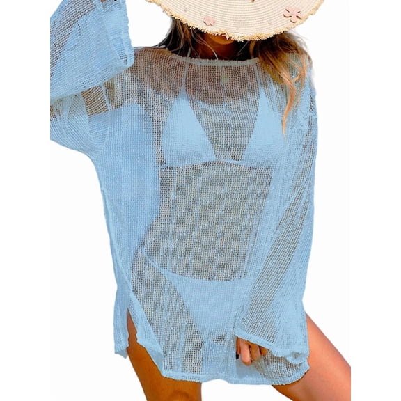 Womens Crochet Sheer Kaftan Caftan Beach Dress Bathing Suit Swim Coverup 7013 - L