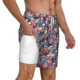 thumbnail image 3 of Picia Skull flower leaf Plaid pattern Mens Swim Trunks with Compression Liner Stretch Beach Shorts Quick Dry with Zipper Pockets No-Chafing Board Shorts-X-Large, 3 of 9