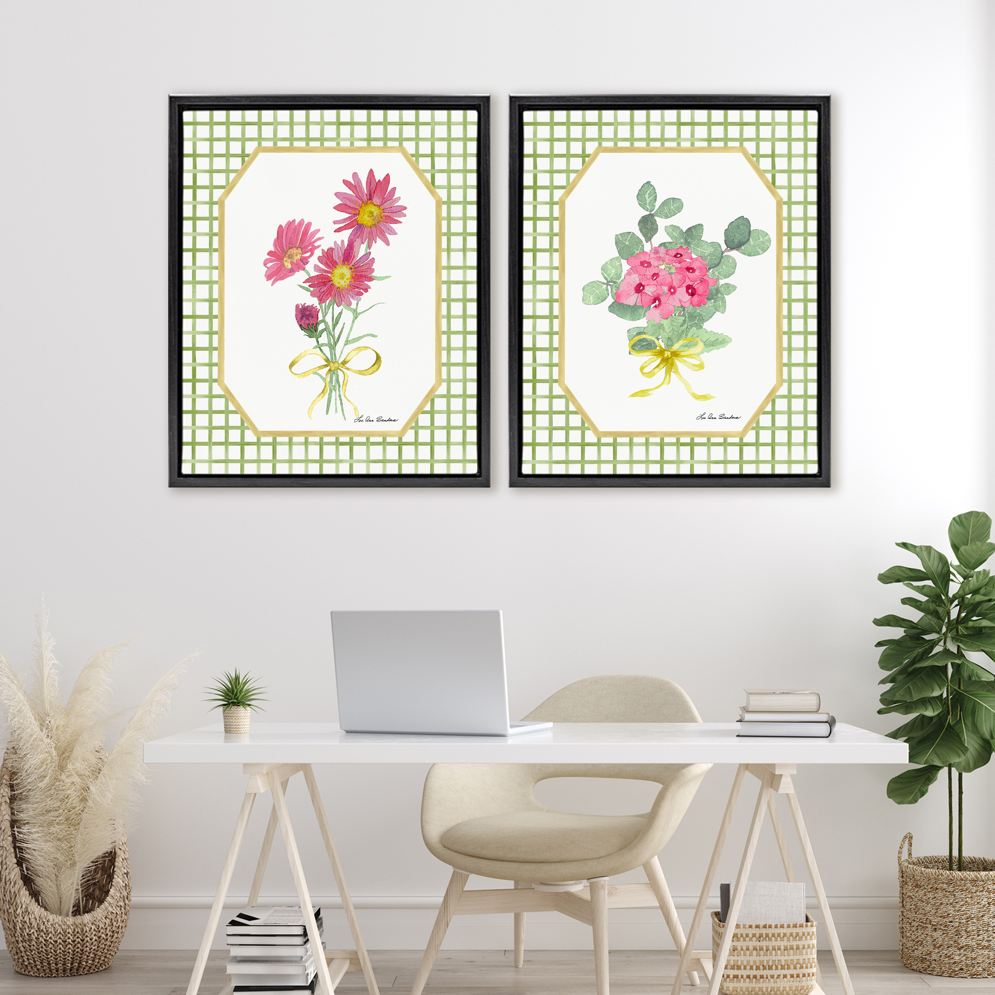 Cottage Botanical Story 2 Piece Black Framed Floater Canvas Set, design by Lee Ann Sanders