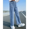 thumbnail image 3 of Rolanko Girls Jeans Denim Elastic Wasit Wide Leg Baggy Pants Kids Clothes 6-14 Years, 3 of 6