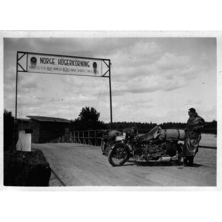 LAMINATED POSTER Danish motorcyclists about to cross the border between Sweden and Norway in 1934. The front motorcyc Poster Print 24 x (Best Cross Border Shopping)