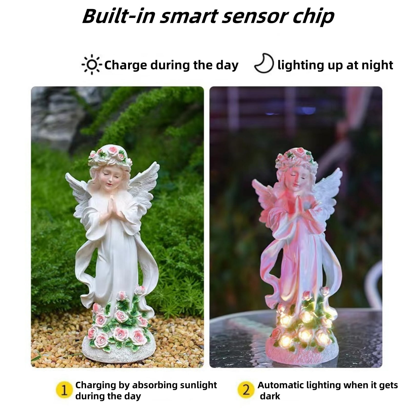JahyShow Solar Angel Garden Statue, Outdoor Patio Garden Sculptures & Statues Solar Yard Decorations Lawn Ornaments Figurines for Outside