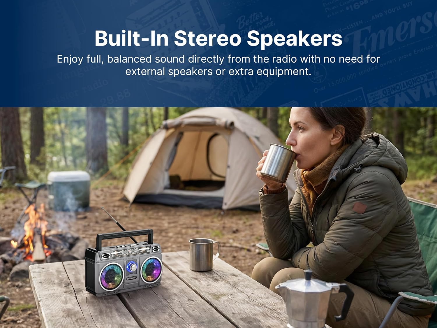 Emerson Portable Bluetooth Boombox with 4-Band Shortwave Radio photo 7