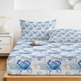 thumbnail image 6 of King Size Fitted Sheet Set - Blue Crab Coastal 3 Piece Bedding Sets 16" Deep Pocket Fitted Sheet with 2 Pillowcases, Summer Beach Nautical Starfish Brushed Microfiber Hotel Luxury Bed Sheets, 6 of 9