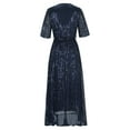 thumbnail image 6 of SDNall Cocktail Dresses for Women Wedding Guest Summer Dresses for Women 2024 Solid Color Long Sleeve V-Neck Dress Sequin Maxi Dress (Dark Blue,Sizes：S-XXL), 6 of 9