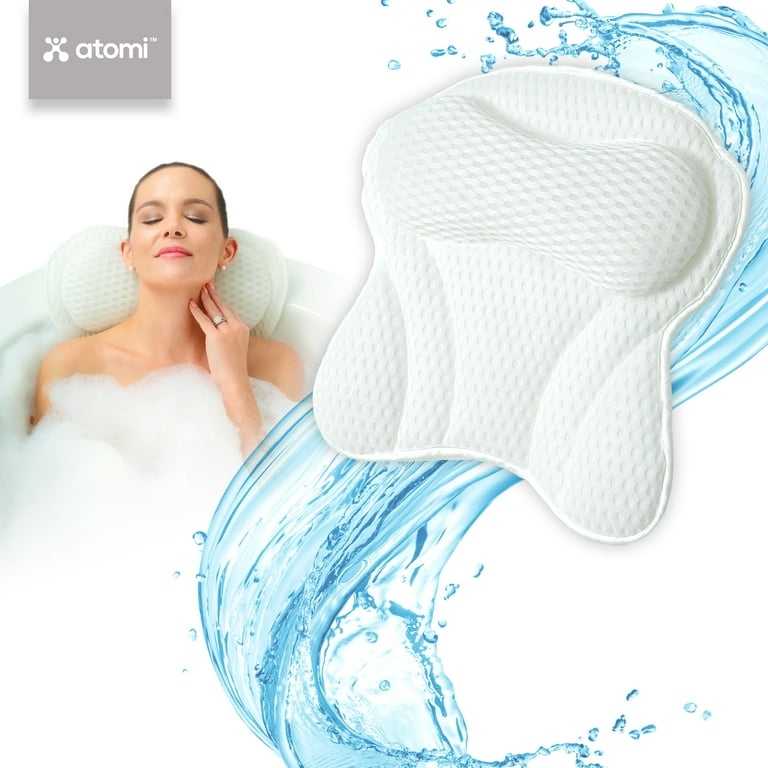 Atomi Ergonomic White Luxury Bath Pillow, Bath Pillow with Suction