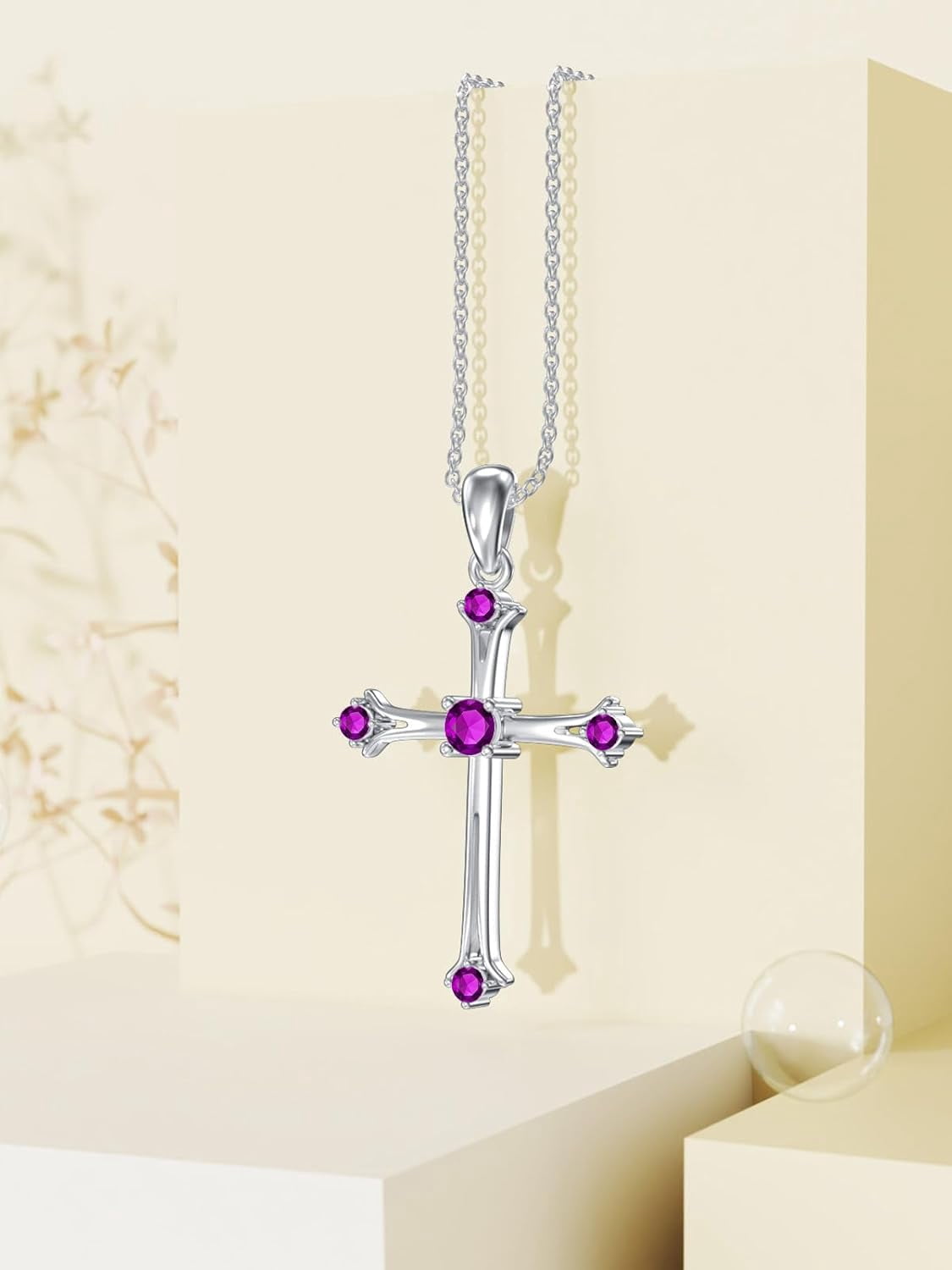 Cross Amethyst Birthstone Necklace 925 Sterling Silver Cross Pendant Necklace with February Birthstone Faith Religious Birthday Jewelry Gift for Women Her