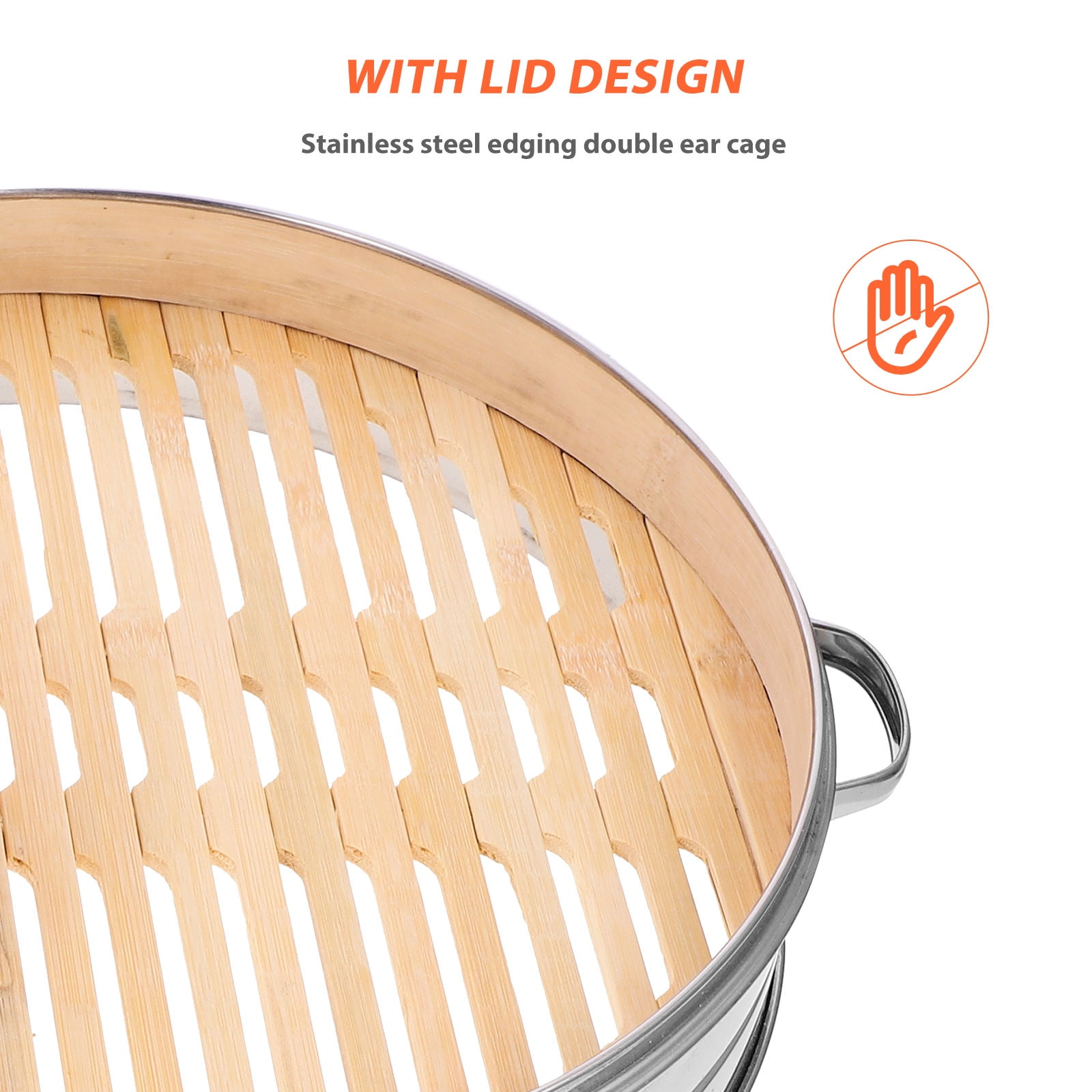 CRILSTYLEO Stainless Steel Bamboo Steamer Basket with Lid for 1Set