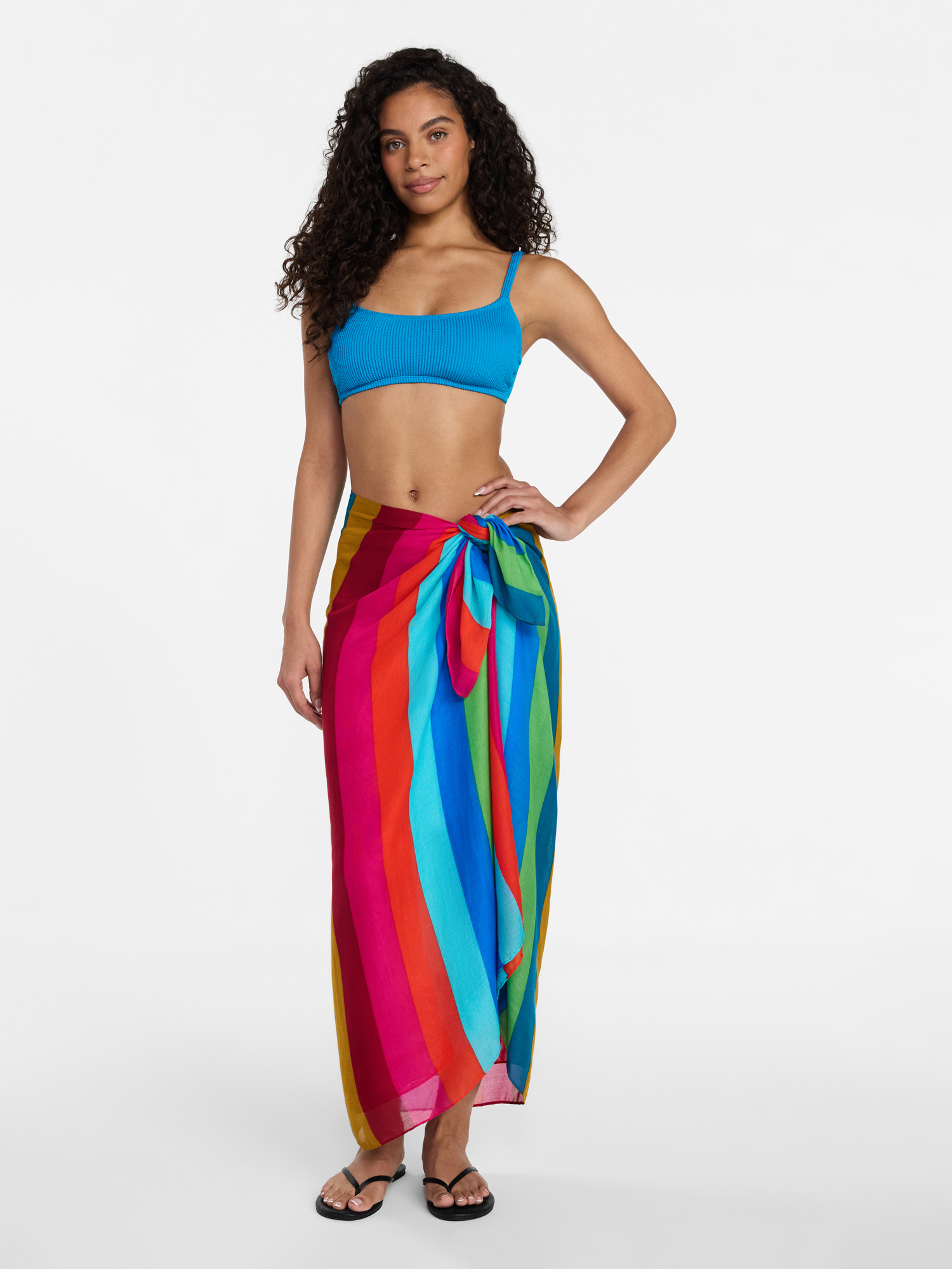 Time and Tru Women's Printed Pareo, One Size, Swim Stripe Red Delight