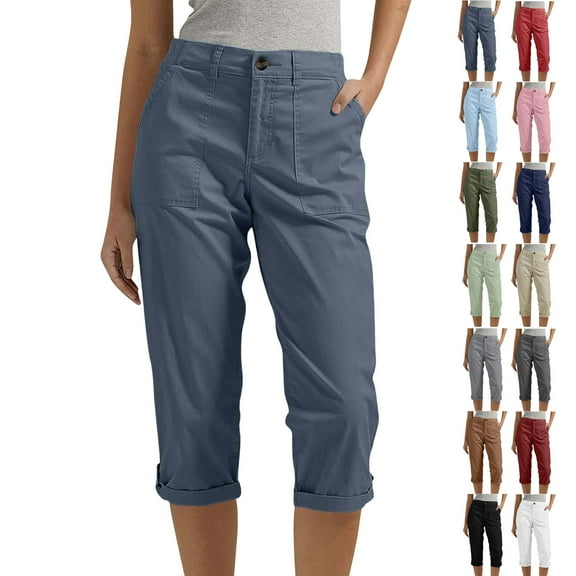 Axiiglly Capri Pants for Women Plus Size Lightweight Capris Pants with Pockets Dressy Casual Straight Leg Cropped Pants High Waisted Capri Pants