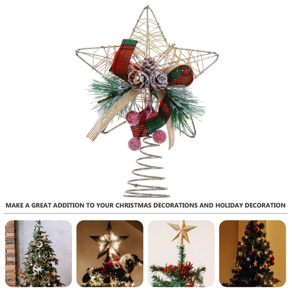Homoyoyo Christmas Tree Topper Star with Iron, Cloth, and Wood Materials Assorted Colors Festive Holiday Decoration