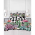 thumbnail image 2 of Quilts Twin Size Bedding Set, Cactus Tropical Watercolor Lightweight Quilted Comforter, Black Buffalo Plaid Summer Soft Reversible Bedspread Coverlet with Pillow Covers for All Season, 68" x 86", 2 of 7