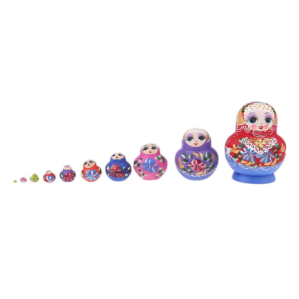 Girls Printed Russian Babushka Matryoshka Nesting Dolls Xmas Gift 10pcs Set 