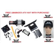 Tusk Winch with Wire Rope and Mount Plate 2500 lb. and Free Unhinged ATV Hat! – Fits: Arctic Cat 400 4x4 Automatic 2003–2008