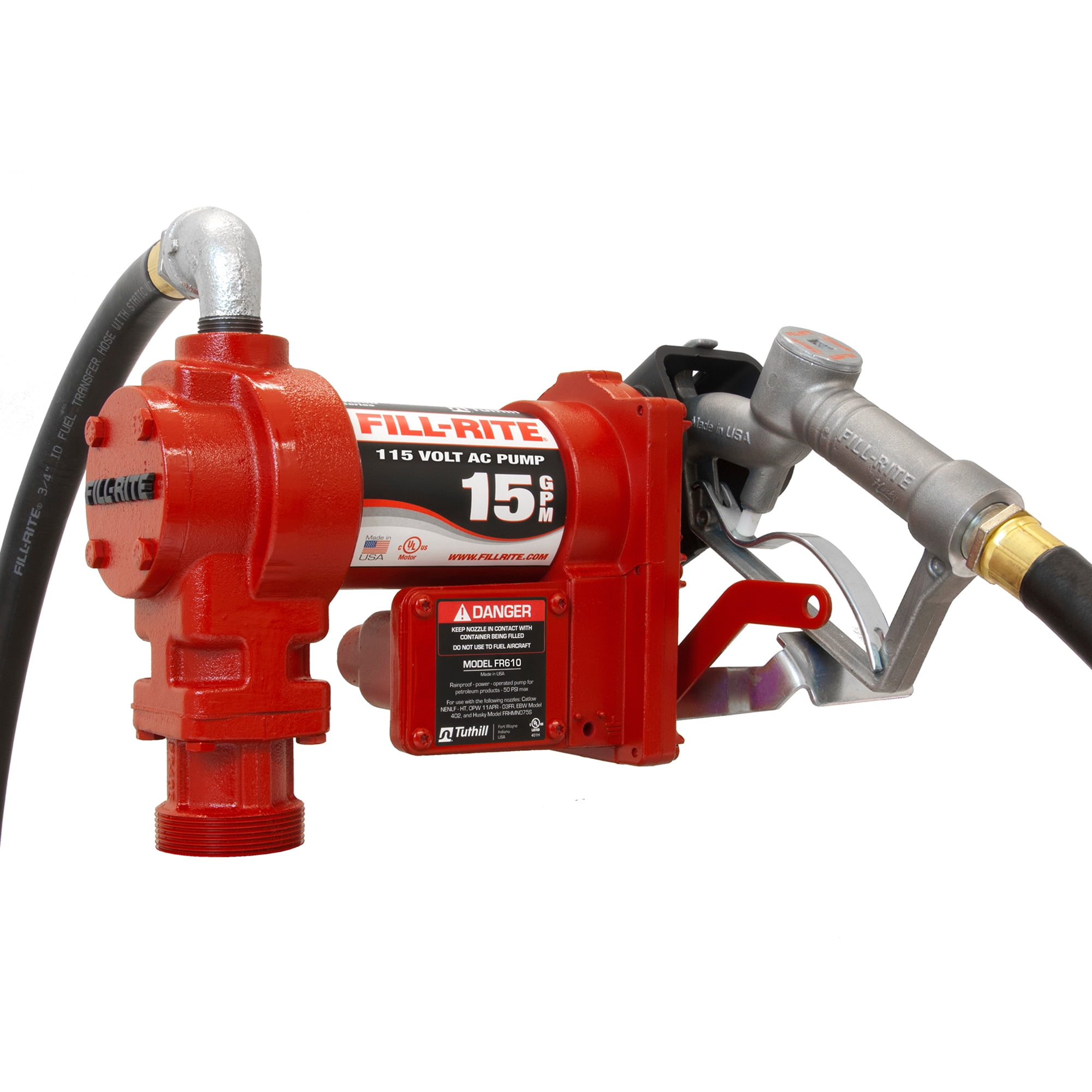 Suction Pipe Discharge Hose Fill-Rite FR610G 115V 15 GPM Fuel Transfer Pump w/Manual Nozzle 