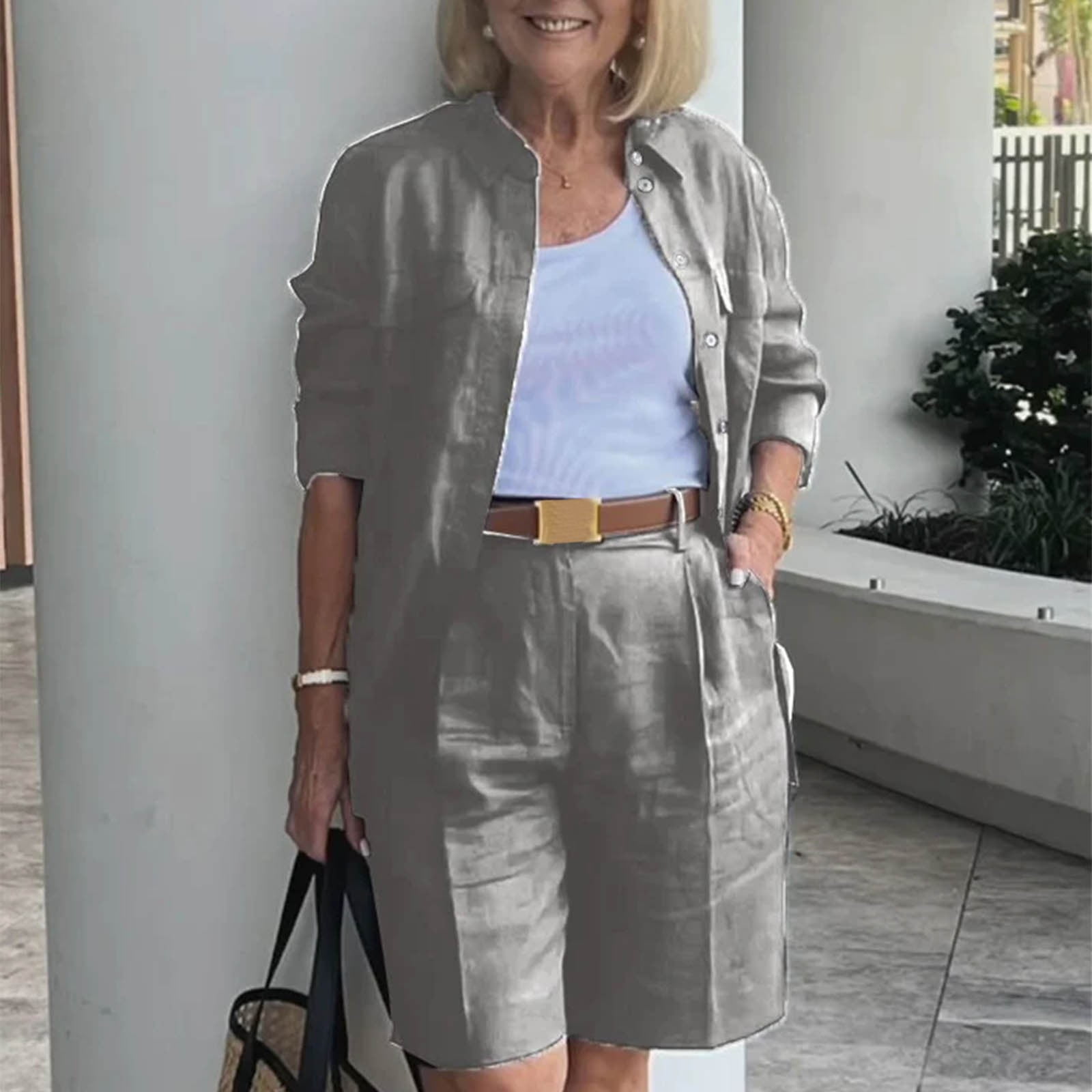 yueewhu Women's Plus Size Outfits Piece Cardigan Top and Shorts