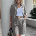 thumbnail image 2 of WAYUTE 2 Piece Sets for Women Button Down Lapel Cardigan Shirt Top with Pockets Summer Outdoor Solid Color Casual Shorts Set, 2 of 5