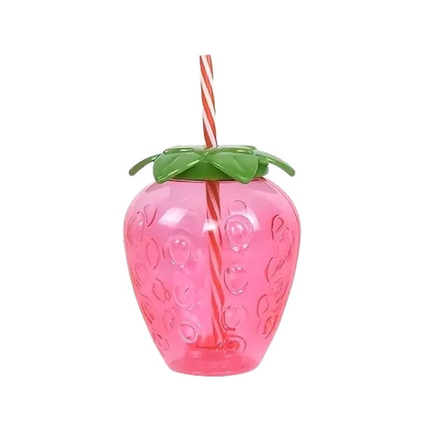 Taza con forma de fresa y tapa, botella de agua con forma de piña y pajita, portátil, reutilizable, para viajes