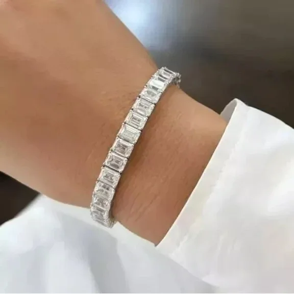 9Ct Emerald Lab Created Diamond Men's Tennis Bracelet 14k White Gold Plated 7"