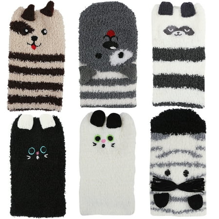 

Fuzzy Socks Cute Cartoon 6 Pairs Thick Fluffy Socks Crew Socks Sleeping Socks