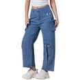 thumbnail image 4 of INSPIRE CHIC Women's Jeans Baggy Wide Leg Mid Rise Cargo Pockets Casual Denim Pants M Blue, 4 of 6