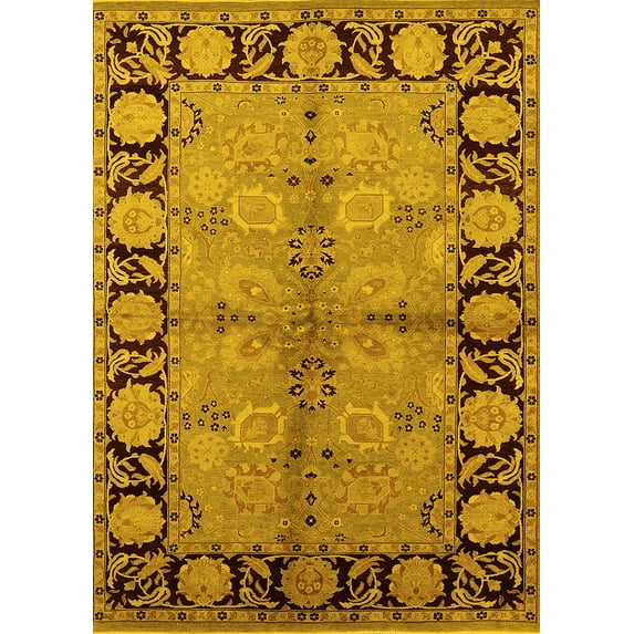 Ahgly Company Machine Washable Indoor Rectangle Oriental Yellow Industrial Area Rugs, 3' x 5'