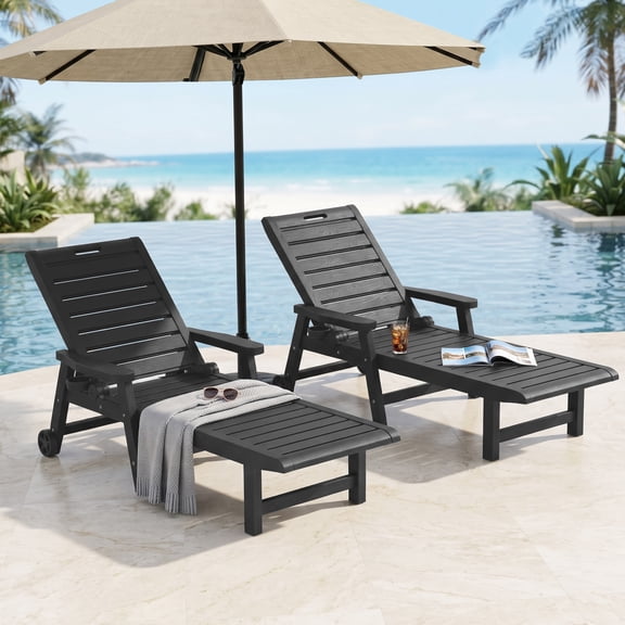 MINDYES Outdoor Chaise Lounge Chair, Adjustable Pool Lounge Chair, Patio Recliner for Poolside and Backyard, Black