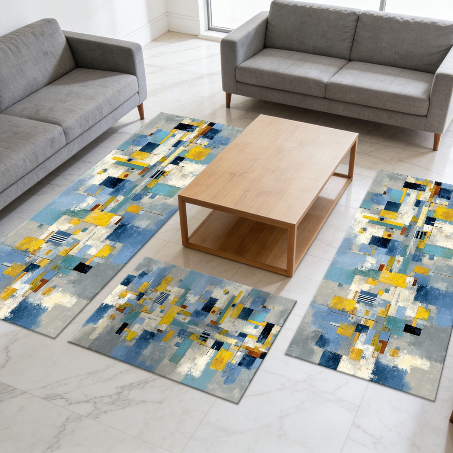 Three-Piece Kitchen Rug Set, Abstract Pattern Kitchen Hallway Rug, Soft And Comfortable, Suitable for Sinks, Floors, Entrances, Hallways, Bathrooms