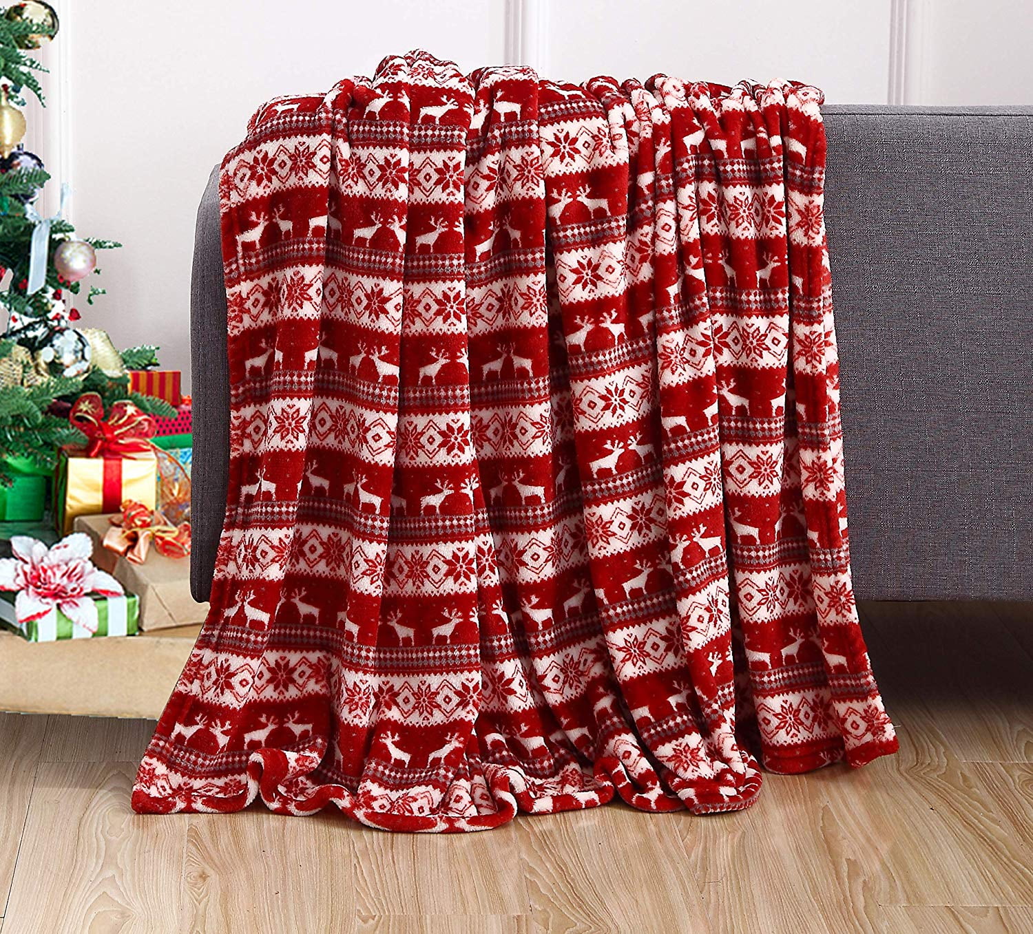 Holiday Theme Home Decor, Fuzzy Warm and Cozy Throws for Winter Bedding, Couch and Gift, 50 x 60 